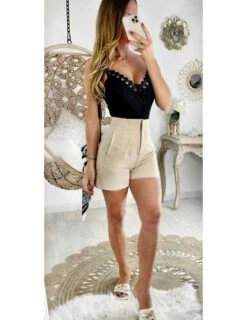 Mon Petit Short Beige Zippé Taille Haute