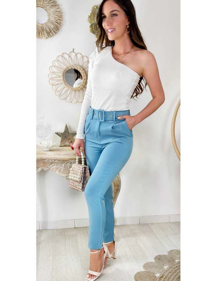 Mon Top Blanc Côtelé "one Shoulder" 3 Mon Top Blanc Côtelé "one Shoulder"