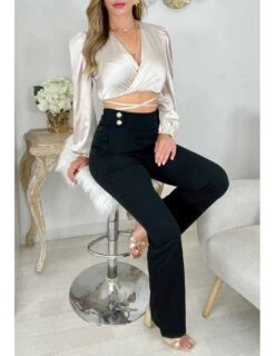 Mon Top Satiné Beige " Taille Lacée" -Vive Le Style Boutique mon top satine beige taille lacee 3