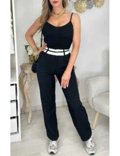 Pantalon Classique Noir Et Taille Blanche -Vive Le Style Boutique pantalon classique noir et taille blanche 2