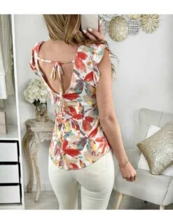 Petite Blouse Dos Boutonné "Orange Leaf" -Vive Le Style Boutique petite blouse dos boutonne orange leaf 1