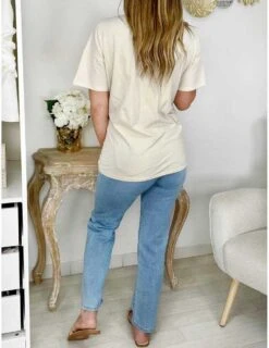 Tee Shirt Beige Oversize Motif œil Et Sequins -Vive Le Style Boutique tee shirt beige oversize motif oeil et sequins 3