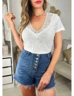 Top Blanc En Coton Et Lin "col Brodé" -Vive Le Style Boutique top blanc en coton et lin col brode 2