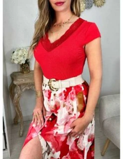 Top Côtelé Rouge " V De Dentelle" -Vive Le Style Boutique top cotele rouge v de dentelle 2