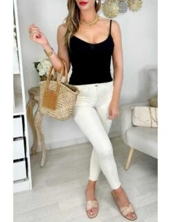 Top Noir Fines Bretelles & Côtelé